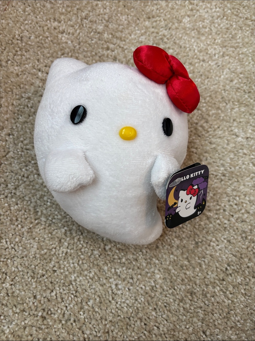 Sanrio White Plush Hello Kitty Ghost with Red Bow